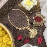 Vriksham South Indian White Stone Lakshmi Neckpiece-Green Bead-G18872